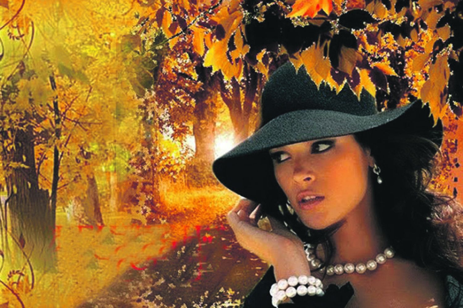 Золотая осень девушка в шляпе