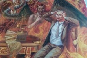 Путін вже смажиться у пеклі – на стіні храму на Львівщині (фото+відео)