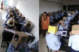 Щоб не списували: студентів в Індії змусили складати іспит із… коробками на голові