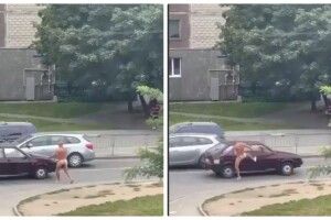 В обласному центрі на Заході України голий чоловік накидався на автомобілі (відео 18+)