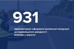 931 адмінматеріал оформили волинські патрульні водіям за перевищення швидкості у вересні