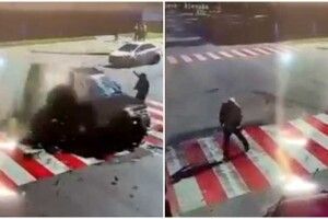 Авто пролетіло перед носом: чоловік дивом врятувався від страшної ДТП, момент потрапив на камеру (Відео)