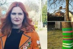Волинянка зв'язала «кожушки» для своїх дерев (Фото)