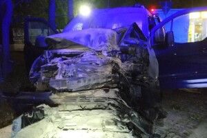 Водій заснув за кермом: Ford влетів у стовп біля заправки і загорівся (Фото)