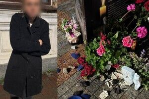 У центрі Рівного жінка пошкодила вази біля портретів загиблих військових 