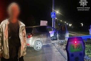 «Надув» у 9 разів вище норми: у Луцьку п'яний водій врізався в бордюр