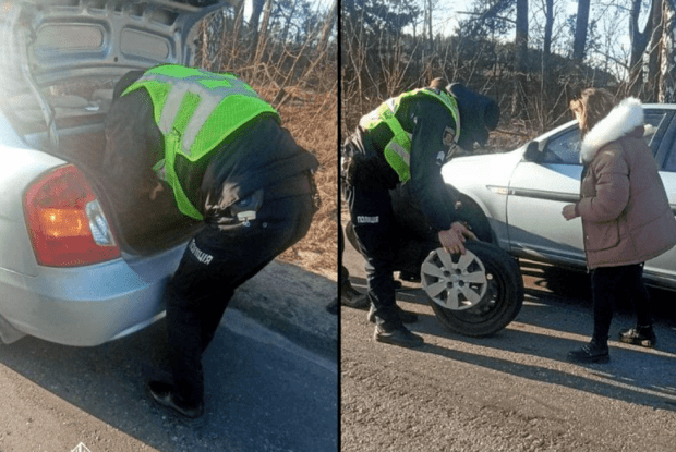 Рівненські копи допомогли водійці замінити колесо