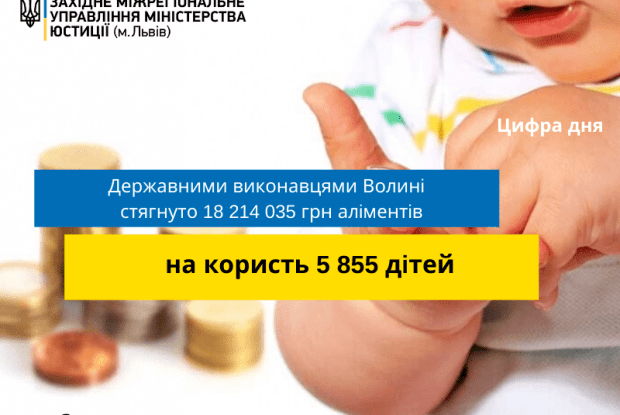 Державні виконавці Волині «вибили» понад 12 млн грн аліментів із нерадивих батьків