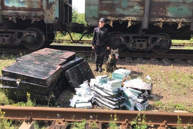З допомогою службового собаки виявили велику партію сигарет у потягу (Фото)