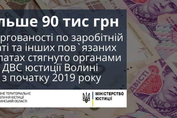 Державні виконавці Волині за січень стягнули понад 90 тисяч гривень заборгованої зарплати