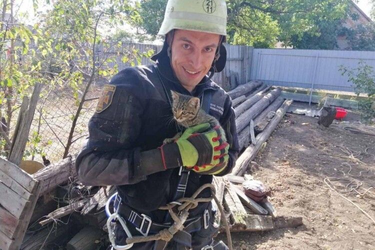 Бійці ДСНС дістали кошеня з 15-метрового колодязя