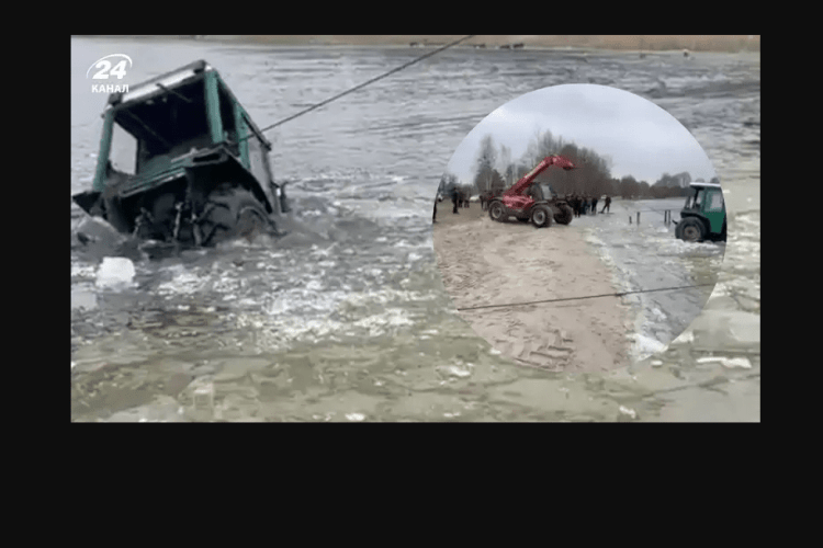 На Поліссі трактор провалився під кригу разом із водієм (Відео)