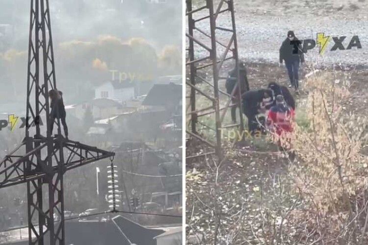 Жінка вилізла на високовольтну лінію, щоб накласти на себе руки: відео з місця події