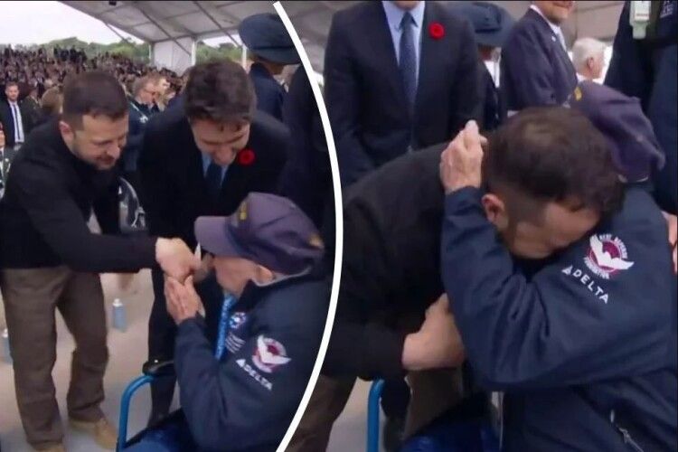 «Я за вас молюся»: на церемонії в Нормандії ветеран хотів поцілувати руку Зеленському 