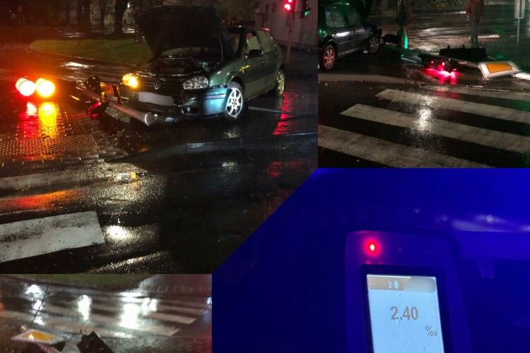 У водія з Волині, який  пошкодив світлофор і дорожні знаки, рівень алкоголю в крові зашкалював 