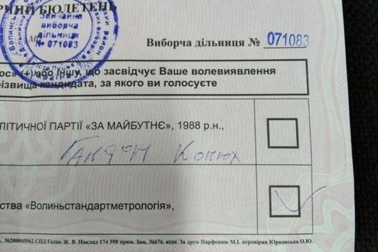 У Луцьку комісія визнала недійсним бюлетень, попри очевидне волевиявлення виборця (Фото)