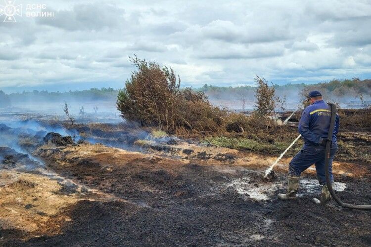 Понад півсотні рятувальників гасили пожежу торфу на Волині