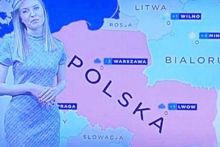 Російська пропаганда показала фейковий кадр нібито із програми польського ТБ, на якому захід України – частина Польщі