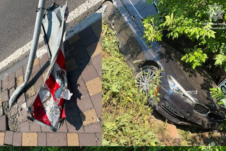 На Волині водій BMW зніс дорожні знаки та з'їхав у кювет