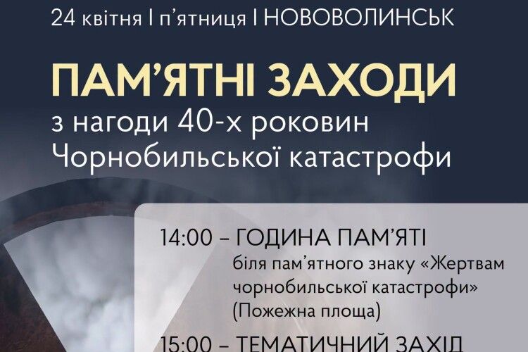 До 40-ї річниці Чорнобильської катастрофи: волинське місто запрошує на пам’ятні заходи