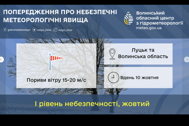 На Волині попереджають про сильний вітер