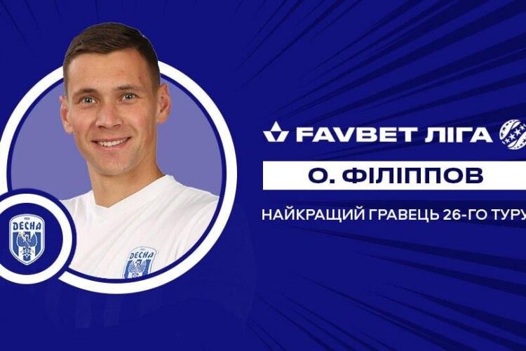 Нападника «Десни» Олександра Філіппова визнали найкращим гравцем 26-го туру УПЛ