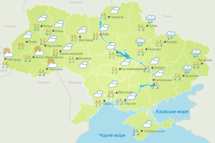 Погода: остерігайтесь ожеледиці на дорогах (Карти гідрометеоцентру)