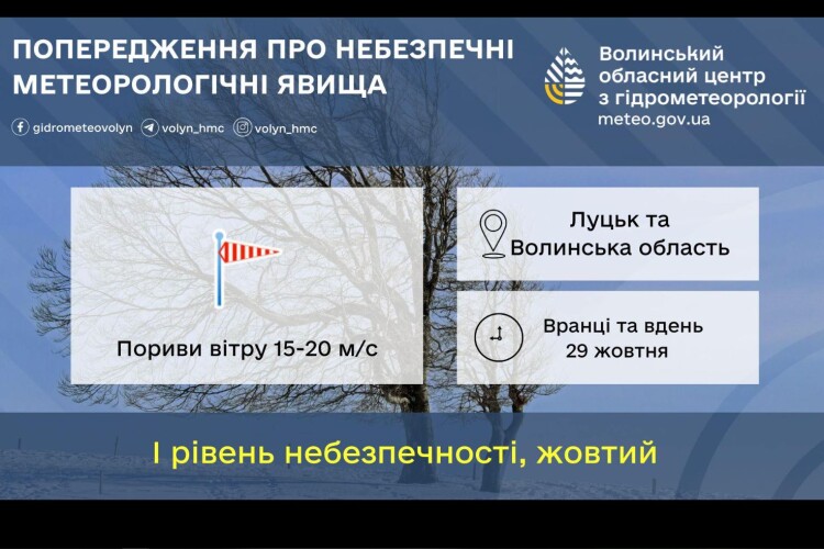 Погода на Волині: синоптики попереджають про сильний вітер