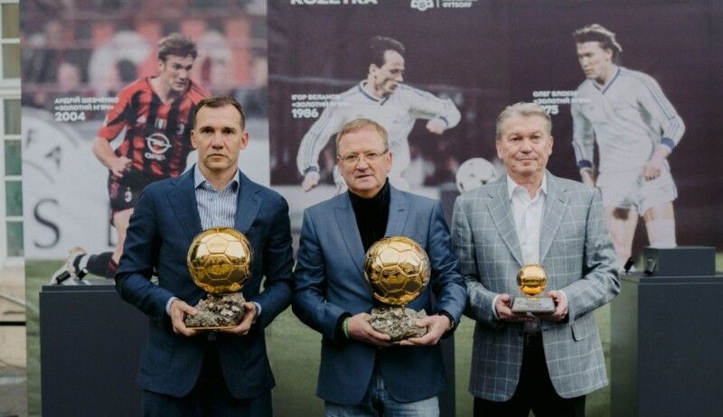 Володарі «Золотого м’яча» з України (зліва направо): Андрій Шевченко, Ігор Бєланов та Олег Блохін.