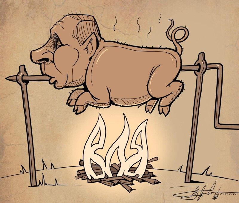 Карикатурист: «Шашлик на День Перемоги! Президент обіцяв – я намалював». 