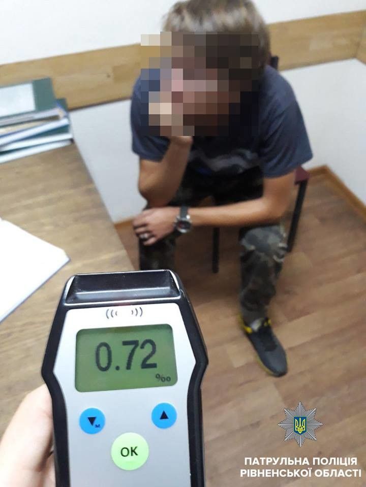 Водій керував механічним транспортним засобом в стані алкогольного сп'яніння, результат становить 0.72% проміле.