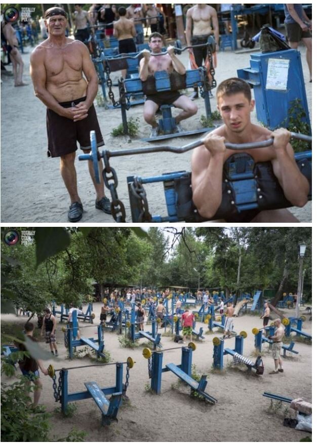 Ось він – славнозвісний «народний» тренажерний зал на Долобецькому острові за Венеційським мостом на лівому березі Дніпра  в Києві, заснований Юрієм Куком.