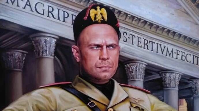 Ілля Кива в образі диктатора Муссоліні. Фото з фейсбук-сторінки Світлани Крюкової.