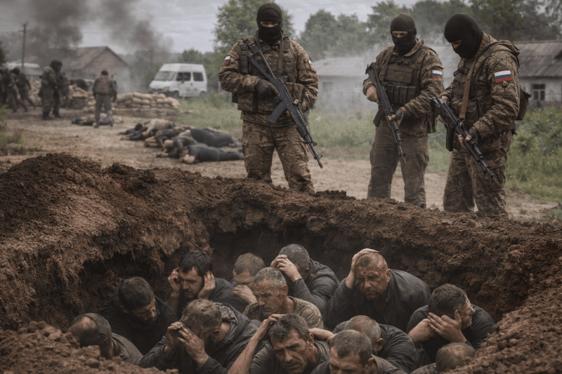 Оскільки підвалів не вистачало, окупанти просто в полі викопували ями і кидали туди людей на тижні.