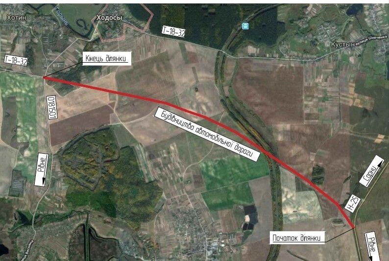 Схема будівництва автомобільної дороги, яку до 2022 року планують збудувати в обхід Рівного для транспорту, який їде зі сторони Києва до Луцька.