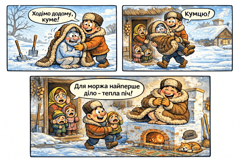«Не ридай,– втішає жінку, – все як слід… Проживу тепер на світі до ста літ».