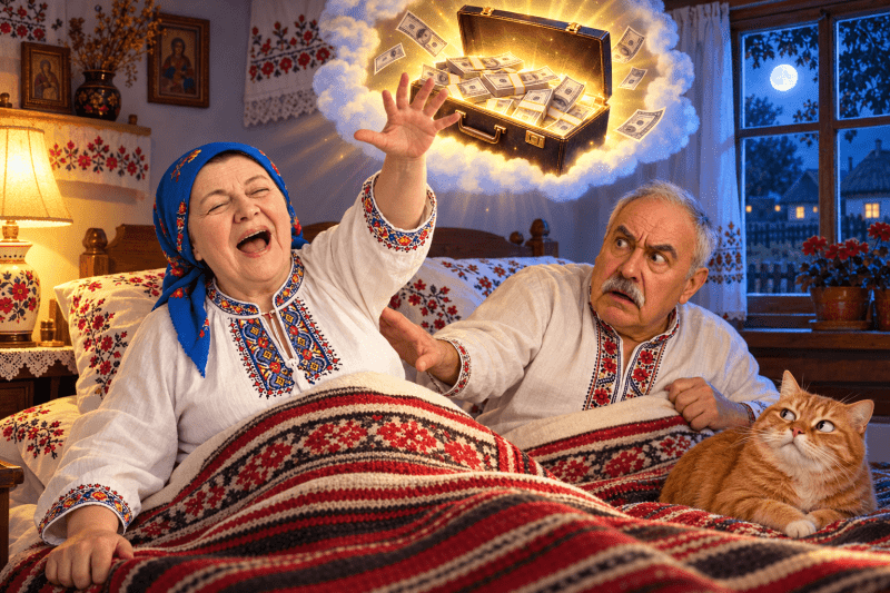 Поки Параска уві сні рятувала народні долари, Омелян рятував її від «операції Мідас», а Мурчик-Копілот – власний сон.
