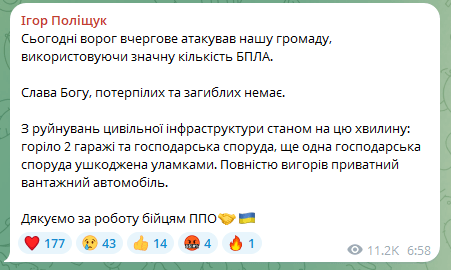 Фотоскрін: Телеграм-канал Ігоря ПОЛІЩУКА.