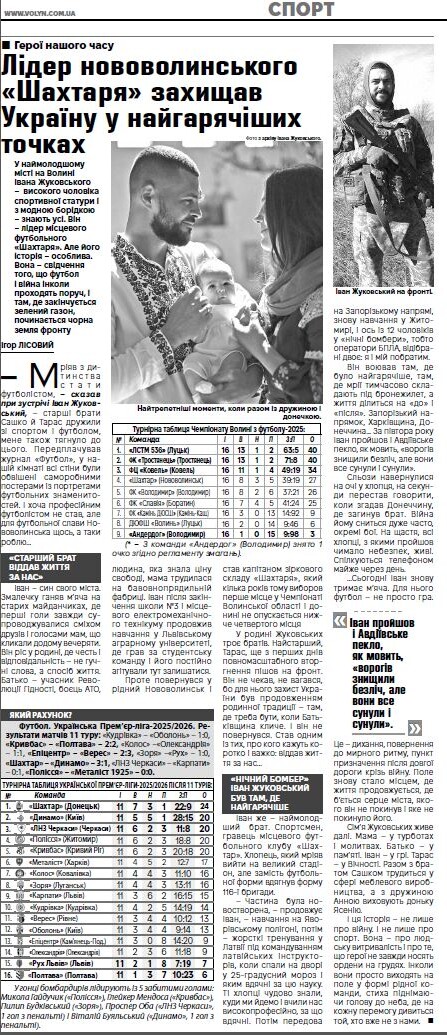 Фотоскрін з публікації про Івана Жуковського в газеті «Волинь» за 5 листопада.