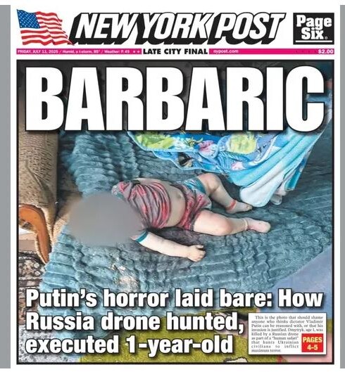 New York Post присвятила обкладинку вбитому росіянами немовляті. Фото: New York Post.