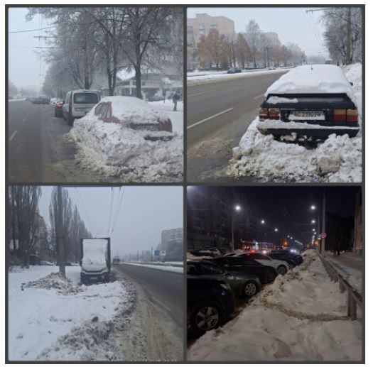 Автомобілі, залишені вздовж дороги, не лише заважають роботі техніки, а й ризикують застрягнути в мокрому снігу. Фото: lutskrada.gov.ua.