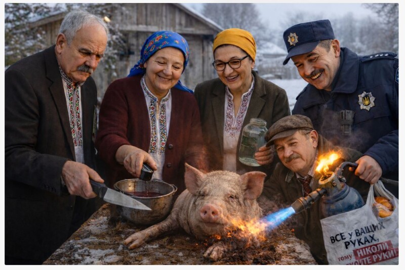 «Заходились ми кабанчика смалить…». Свіжина  по-Великогрушівськи – і волонтерська, і… романтична.