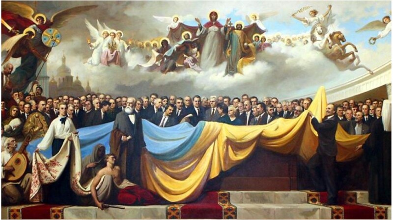 Урочистий момент внесення державного прапора в залу Верховної Ради зображено на картині «Державотворення»  (2001, розмір 2х5 метрів) харків’янина Олексія Кулакова, яка розміщена на другому поверсі парламенту.