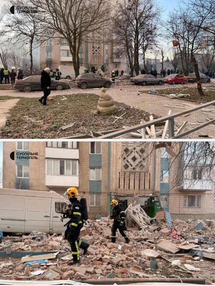 Наслідки удару по Тернополю. Фото: «Суспільне Тернопіль».