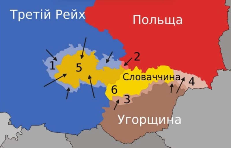 Анексія територій Чехословаччини відповідно до Мюнхенської угоди 1938 року. Гітлер не сприймав Чехію так само, як зараз у росії заявляють, що Україну хтось вигадав.