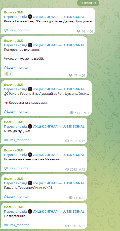Фотоскрін: телеграм-канал «ЛУЦЬК СИГНАЛ».