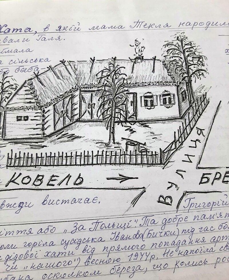 Галина Степанівна намалювала, як запам’ятала з раннього дитинства, хату,  в якій народилася.