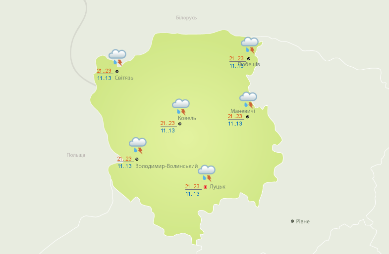 Прогноз погоди на завтра. Карта – Український гідрометеоцентр.